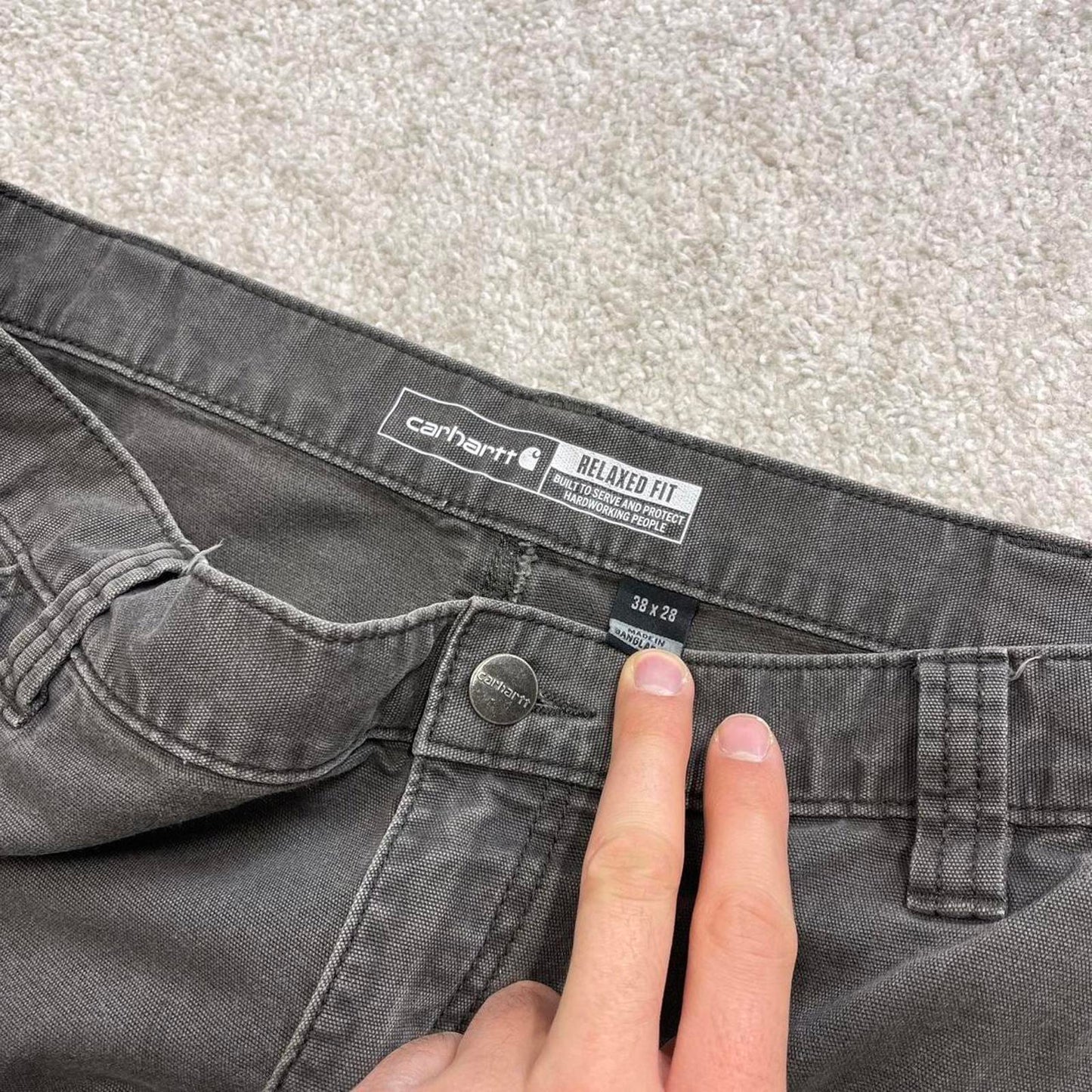 Grey Carhartt carpenter jeans W38L26 relaxed fit canvas 90s skater style work cargos