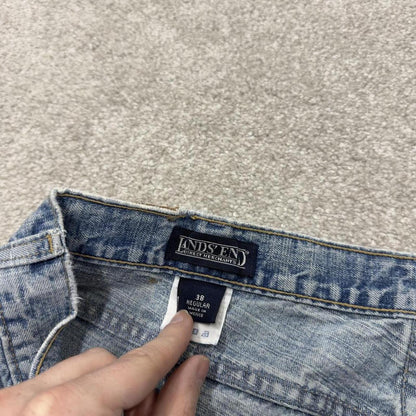Denim carpenter shorts cargo blue Lands End loose leg skater style surf jorts