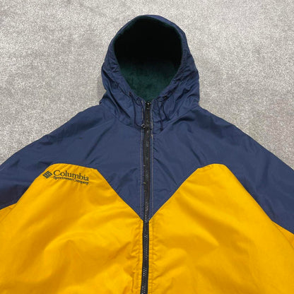 Y2K Columbia technical windbreaker jacket yellow navy Hooded two tone hiking tech coat