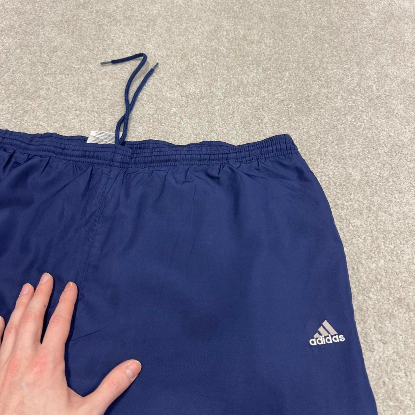 Vintage Y2K baggy Adidas tracksuit bottoms navy Wide-leg embroidered mesh lined track pants