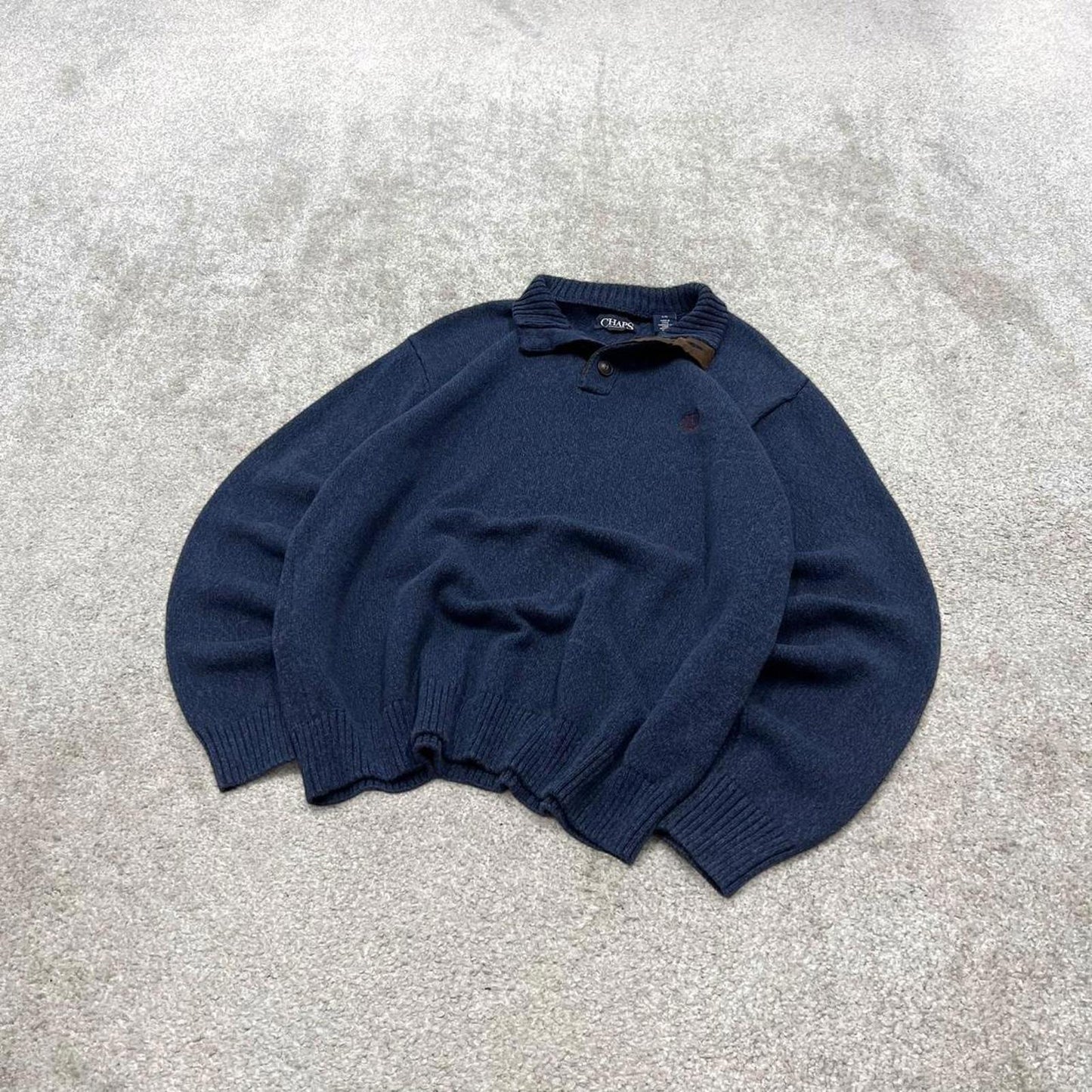 00s CHAPS knit sweater jumper embroidered L men's navy knitted button up pull over y2k 90s style