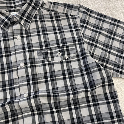 Columbia checkered shirt short sleeve y2k grey Festival surfer style button down summer shirt