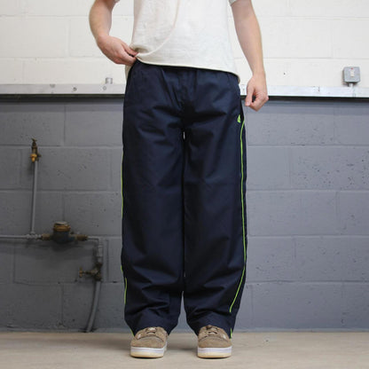 Navy Kappa trackies M Loose y2k shell suit tracksuit bottoms side stripes embroidered logo