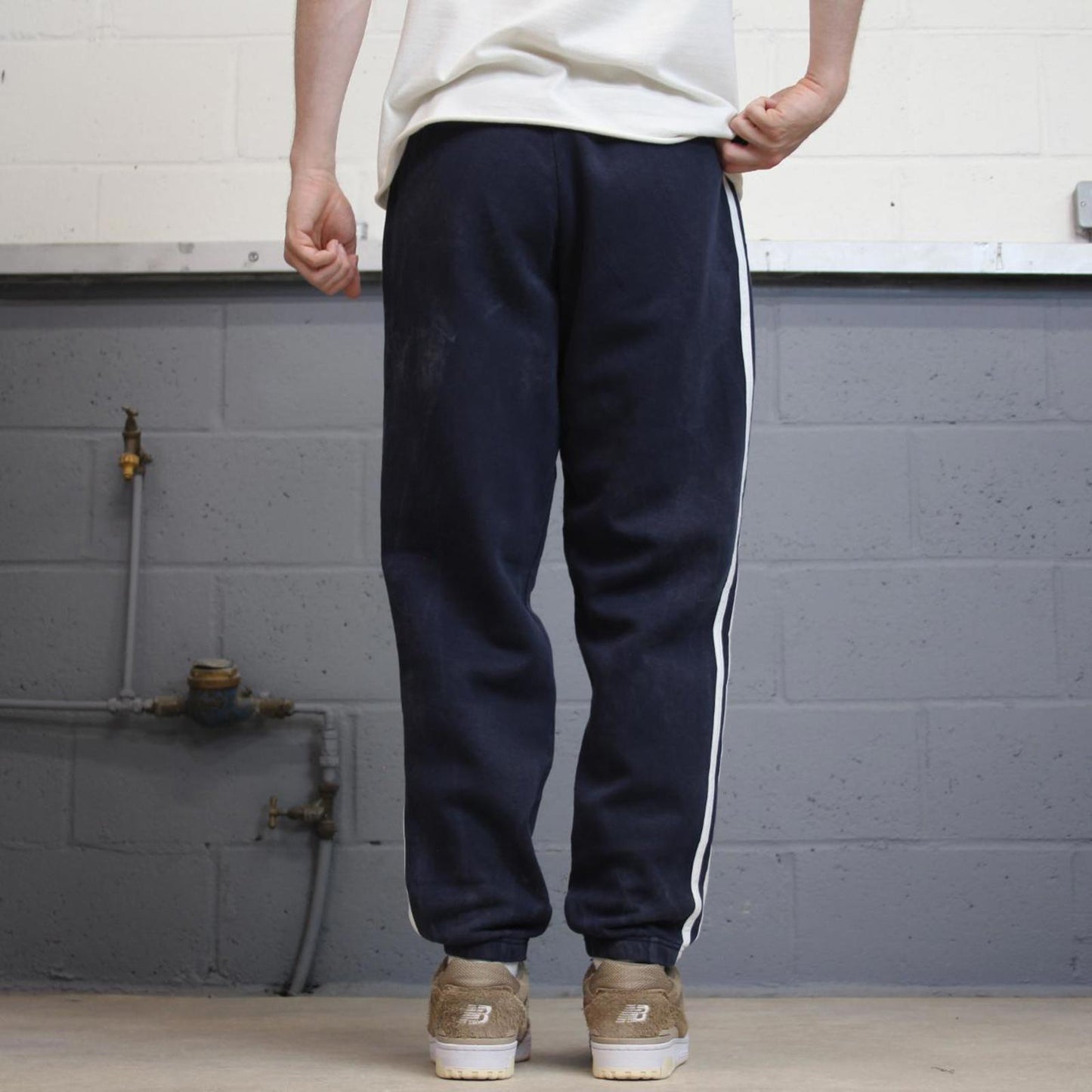 Vintage navy Adidas joggers M y2k style sportswear track pants side stripe design