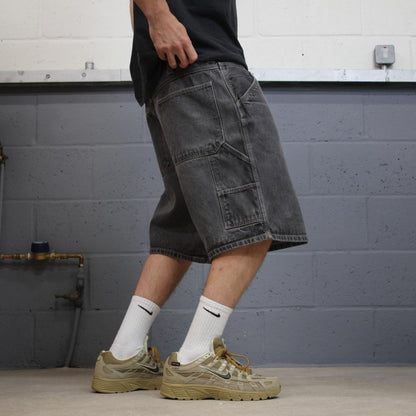 Baggy denim shorts carpenter grey Faded Glory skater style summer festival cargo jorts