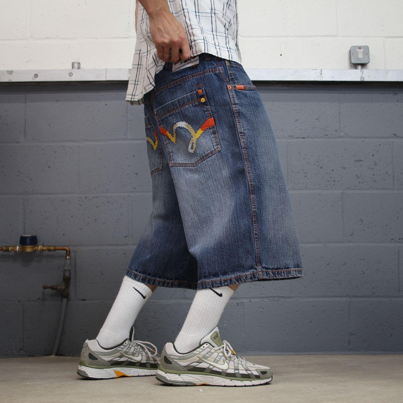 Baggy embroidered denim shorts blue 5ive Jungle wide leg skater style summer shorts