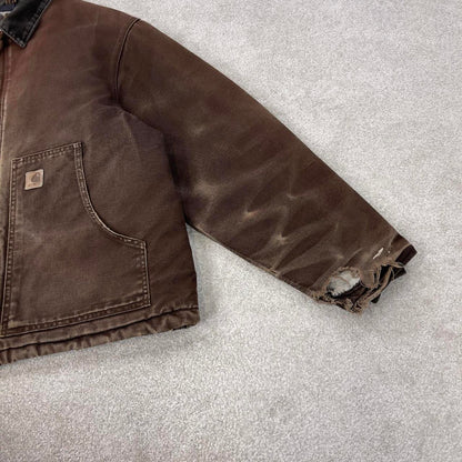 Vintage Brown Carhartt Traditional jacket XL J22 DKB box cropped fit Detroit padded canvas workwear