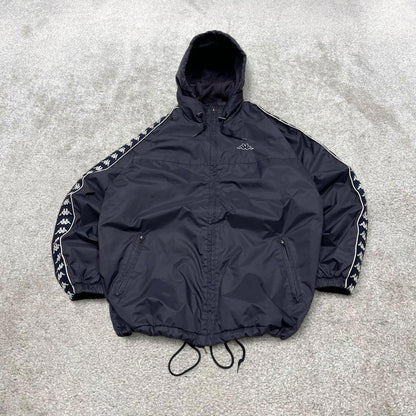 Navy Kappa technical jacket Large men's y2k 00s style fleece lined hooded coat embroidered detail