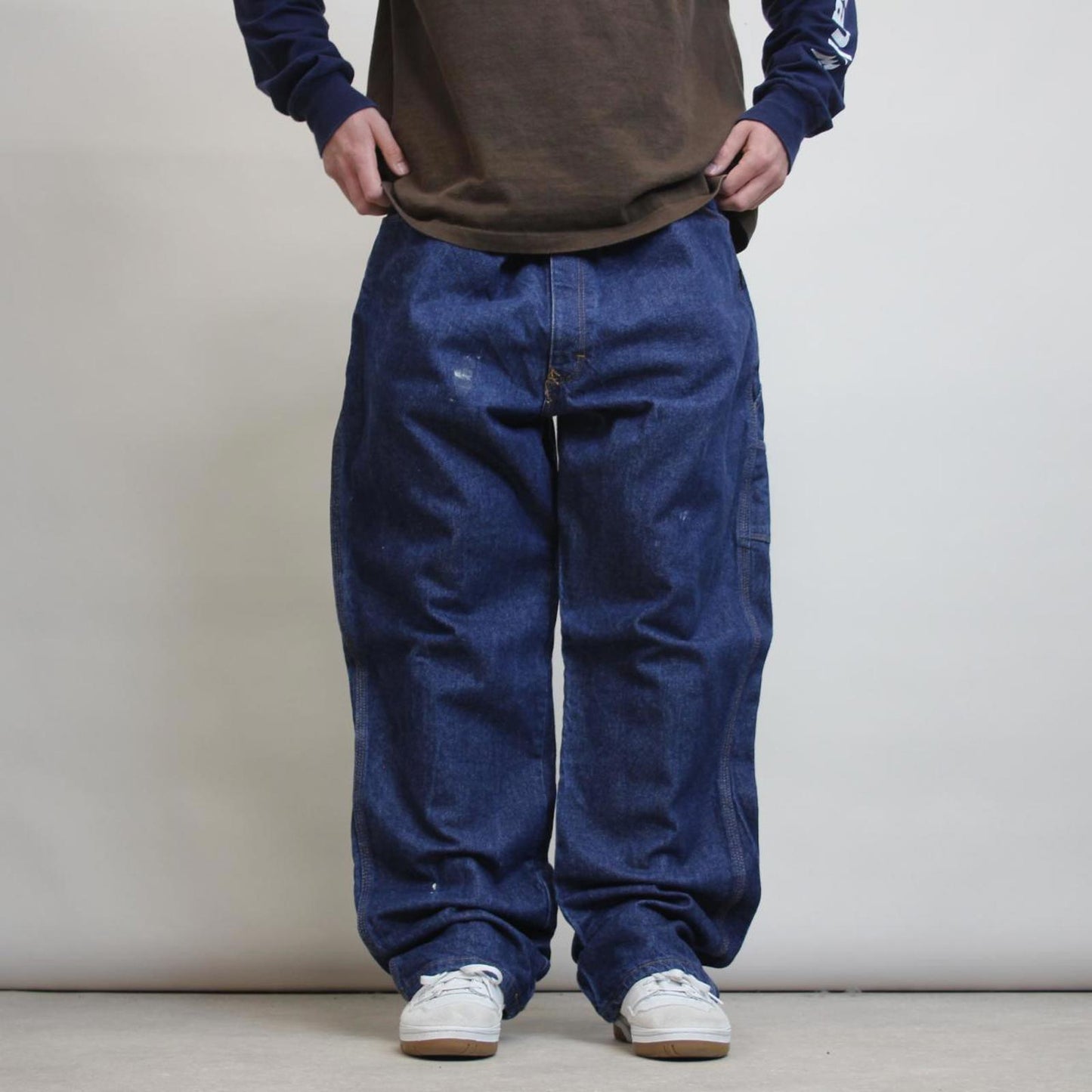 Mens UniFirst baggy carpenter jeans W46L32 wide leg thick denim work pants