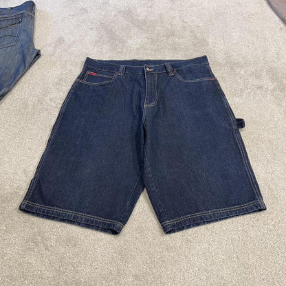 FUBU baggy denim carpenter shorts y2k navy Thick denim cargo festival shorts with details