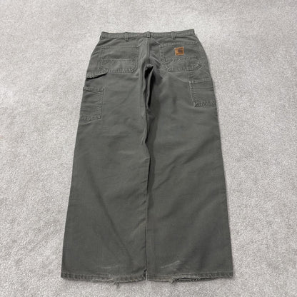 Green Carhartt carpenter jeans baggy W34L30 Loose fit American workwear skate pants utility pockets