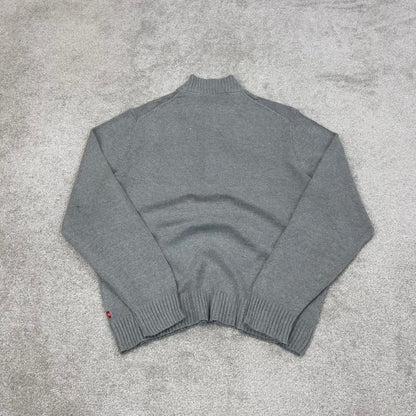 Grey IZOD chunky knit quarter zip pullover jumper XL embroidered logo 1/4 zip sweater y2k style