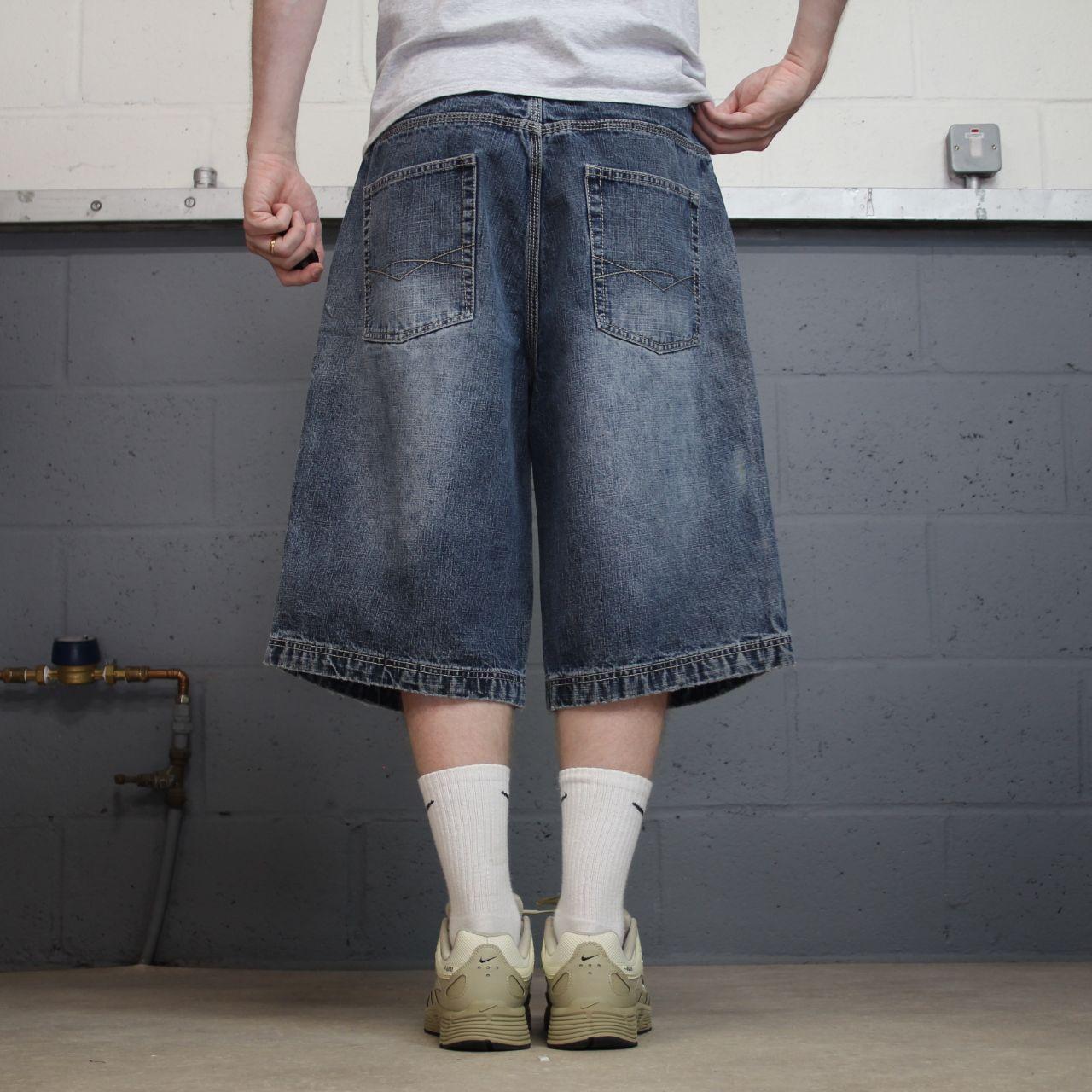 Baggy denim shorts y2k embroidered blue P.J. Mark skater style surf jorts