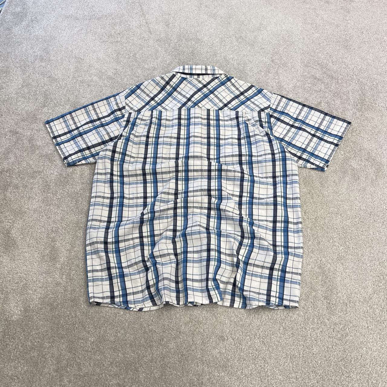 North Face checkered short sleeve shirt white blue TNF festival style button down summer shirt