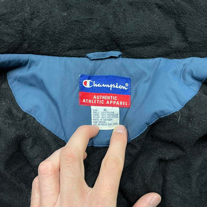Y2K Champion technical windbreaker jacket blue Padded fleece lined thick embroidered hooded coat