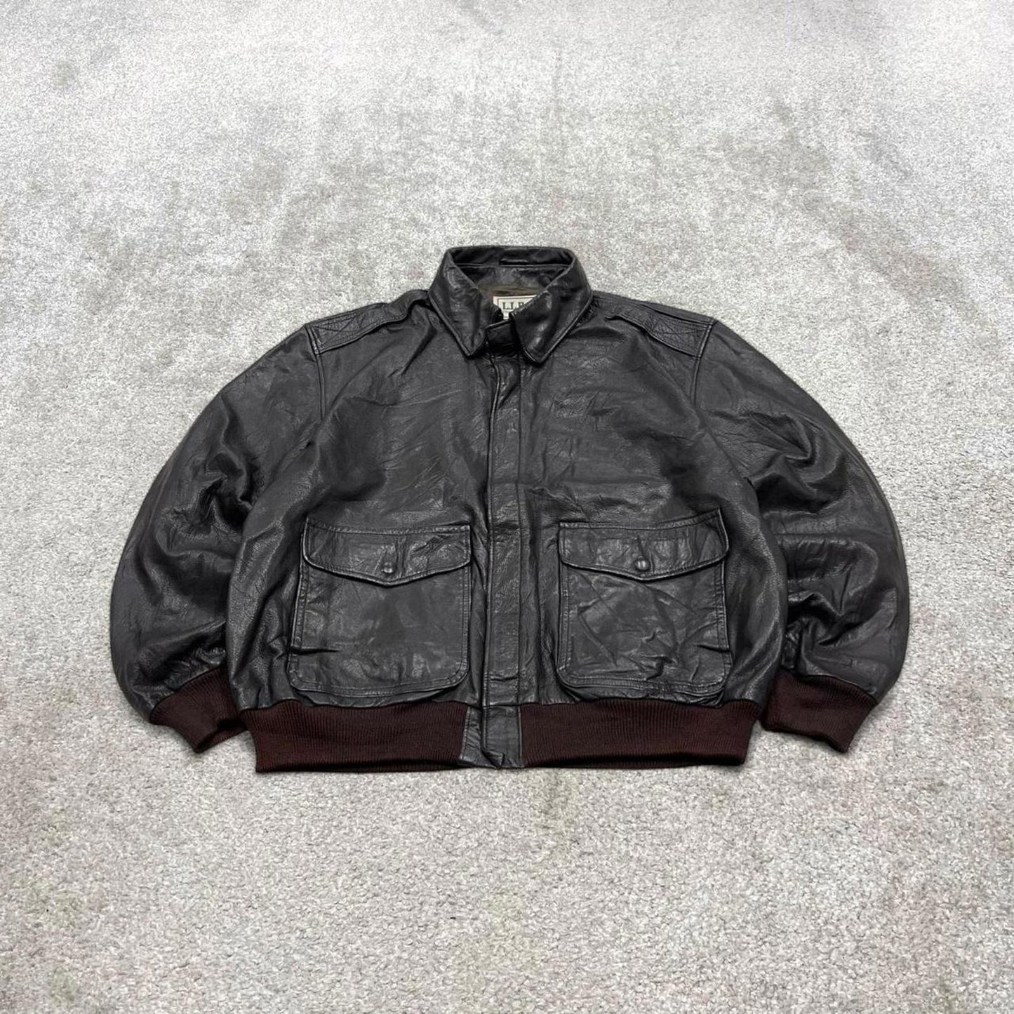 Vintage leather flight aviator bomber jacket brown L.L.Bean boxy genuine leather coat