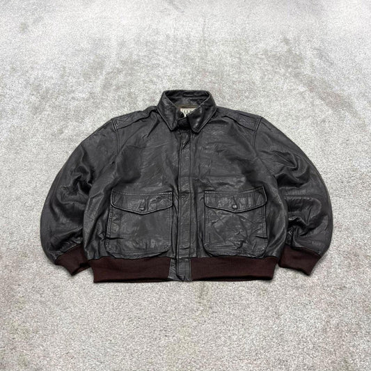 Vintage leather flight aviator bomber jacket brown L.L.Bean boxy genuine leather coat