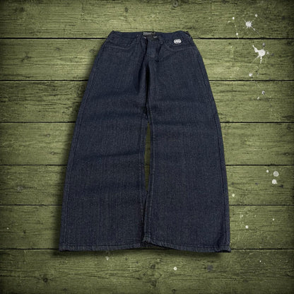 Y2K Ecko Unltd embroidered jeans W26L27 navy blue denim Loose embroidered design jeans big logo