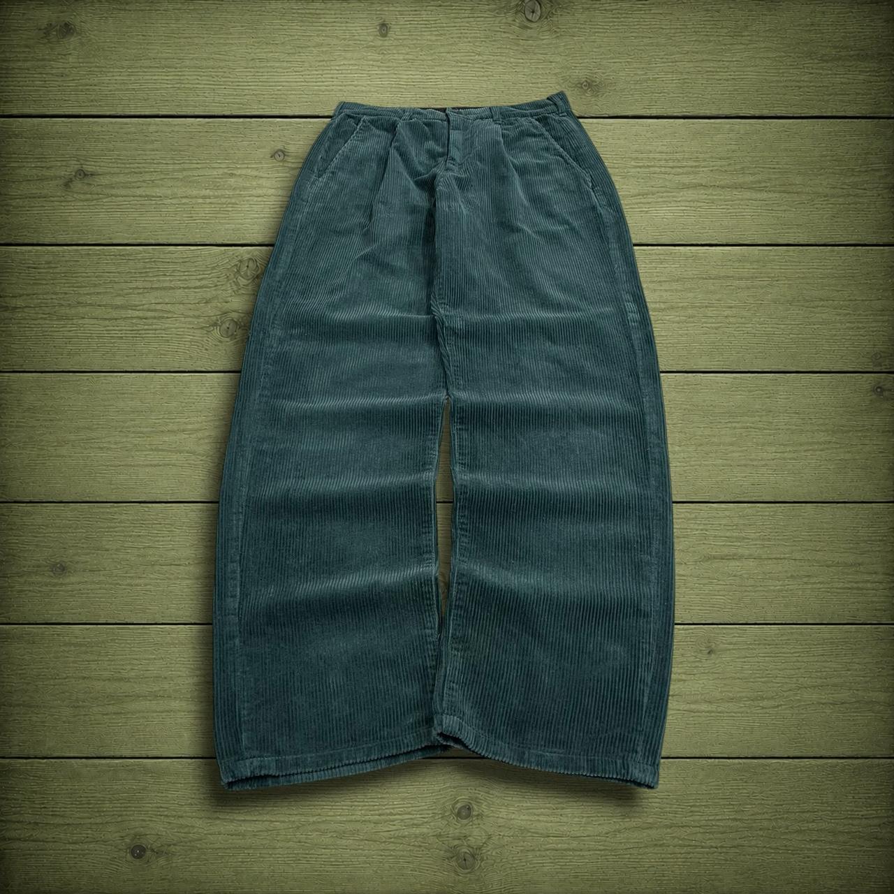 Route One pleated corduroy pants green W29L32 Wide wale chunky jumbo cord trousers, belt loops