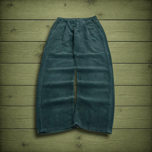Route One pleated corduroy pants green W29L32 Wide wale chunky jumbo cord trousers, belt loops