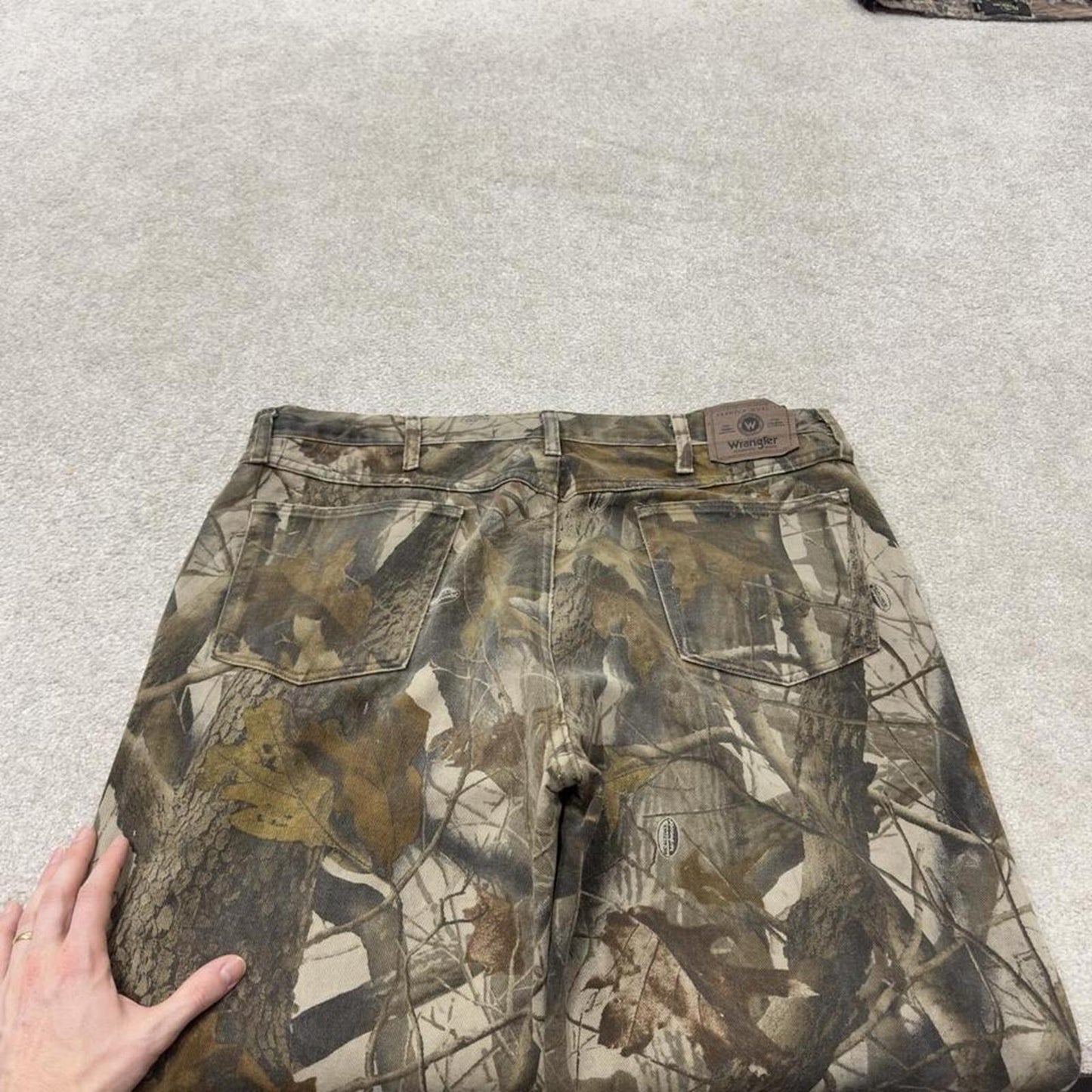 Wrangler camo jeans Realtree khaki Loose leg double knee denim tree camouflage hunting pants