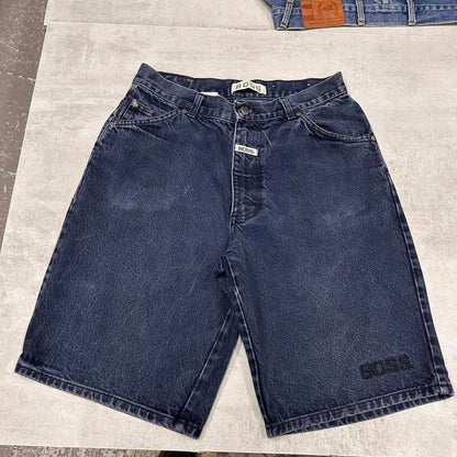 Navy loose BOSS jean shorts W30 90s style denim skater shorts