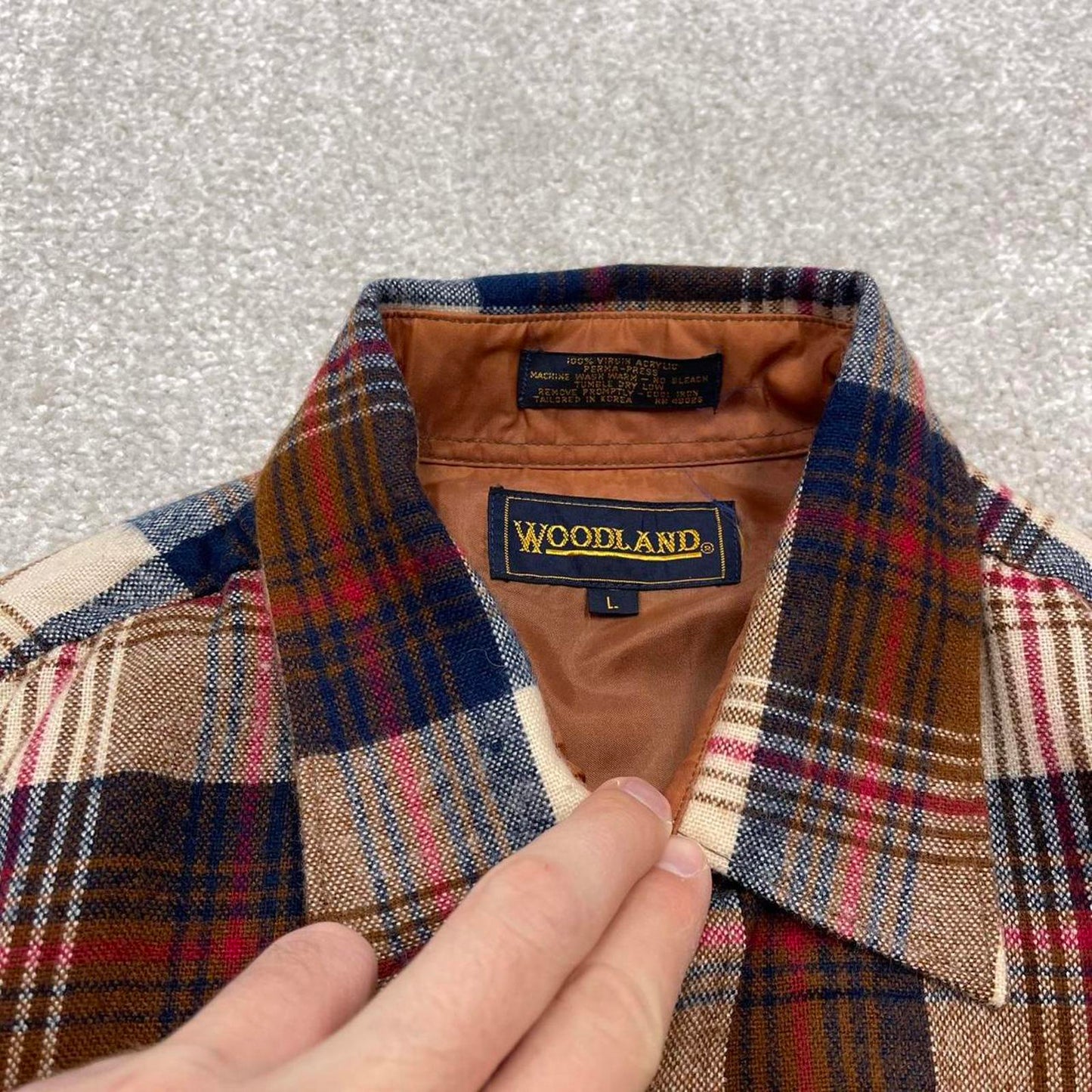 Checkered plaid flannel shirt autumnal L brown men's long sleeve thick button up y2k style