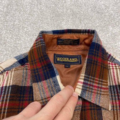Checkered plaid flannel shirt autumnal L brown men's long sleeve thick button up y2k style