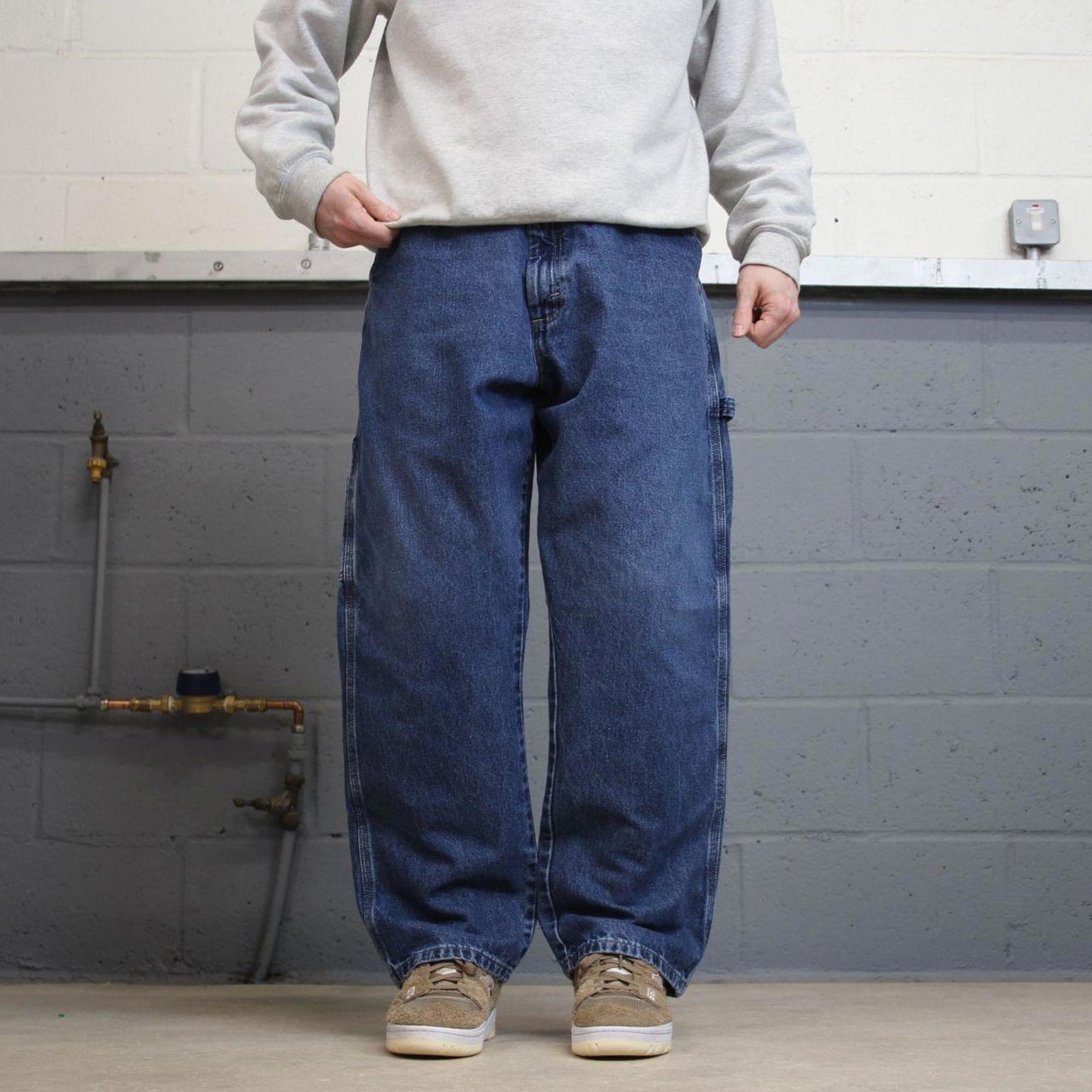 Y2K baggy fit Wrangler carpenter jeans blue Loose wide leg denim skate style workwear cargo pants