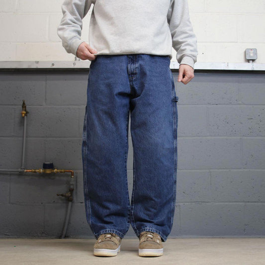 Y2K baggy fit Wrangler carpenter jeans blue Loose wide leg denim skate style workwear cargo pants