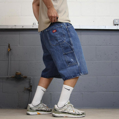 Dickies carpenter shorts loose Mens W42 Blue denim cargo 90s style skater jorts