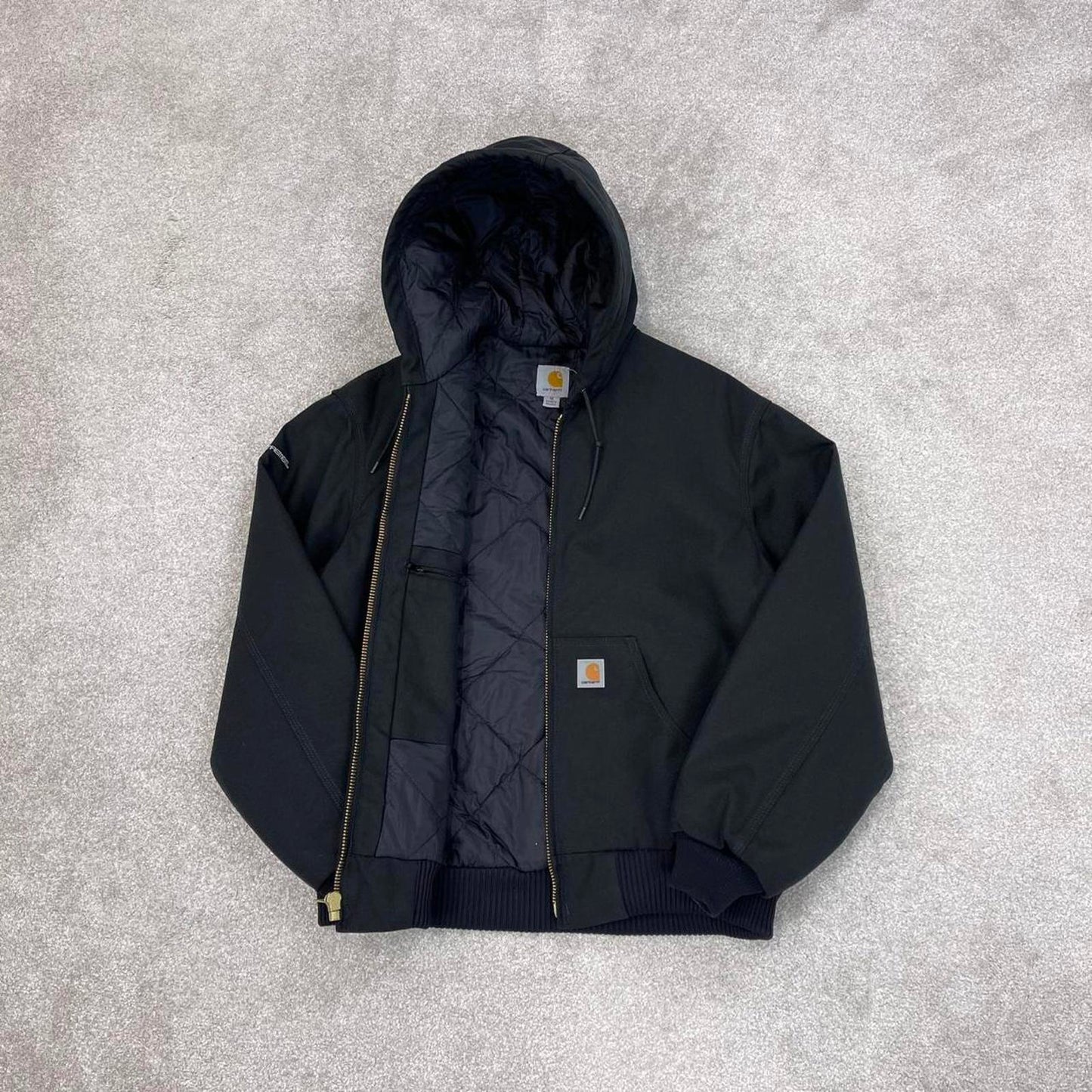 Black hooded Carhartt active jacket M 90s style canvasy skater bomber