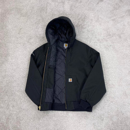 Black hooded Carhartt active jacket M 90s style canvasy skater bomber