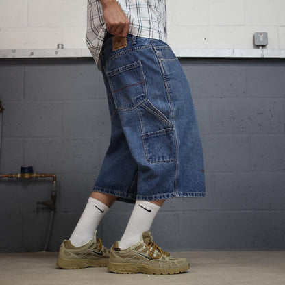 Long baggy denim shorts Y2K carpenter blue GZE loose skater style cargo shorts