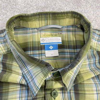 Columbia checkered short sleeve shirt green Surf style check shirt button down summer festival