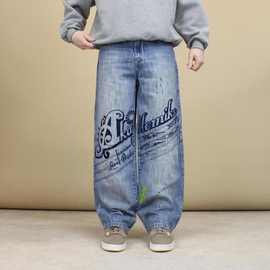 Blue Akademiks jeans W29L30 big embroidered y2k stitch design loose fit