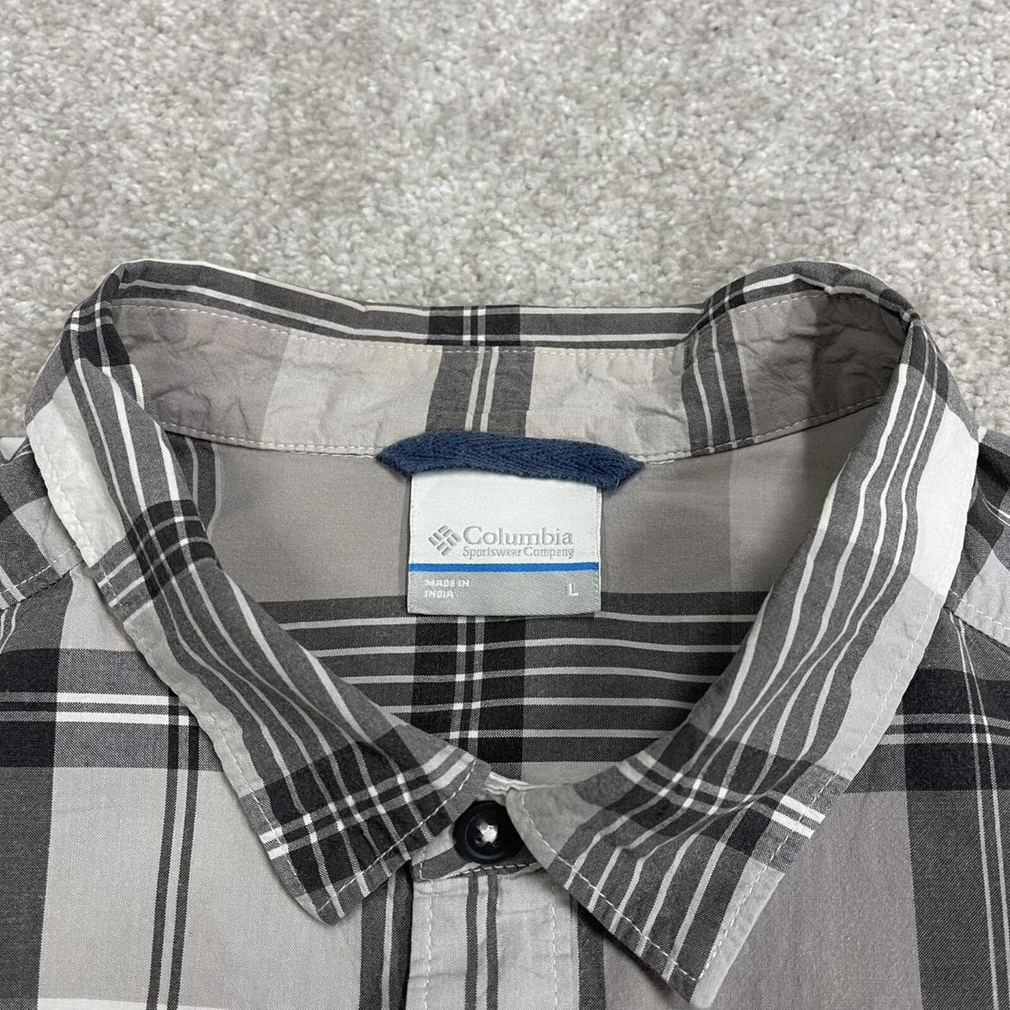 Columbia checkered short sleeve shirt grey Festival style button down summer shirt