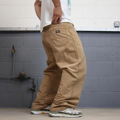 Baggy Dickies carpenter jeans W40L34 faded tan wide leg canvas cargos