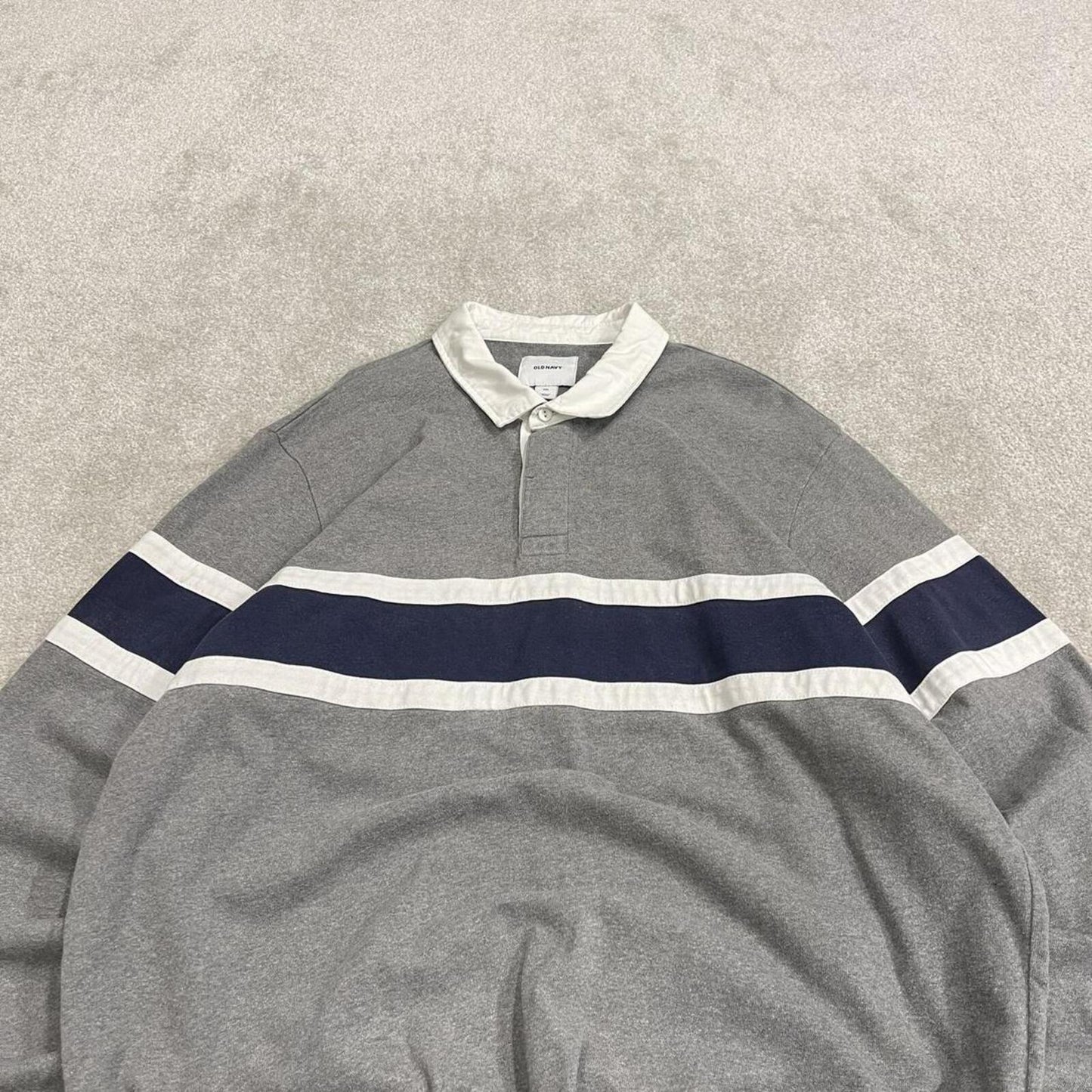 Striped rugby polo shirt long sleeve grey Old navy button up pullover rugby style polo