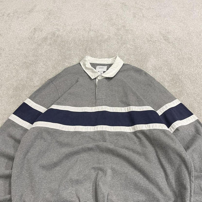 Striped rugby polo shirt long sleeve grey Old navy button up pullover rugby style polo