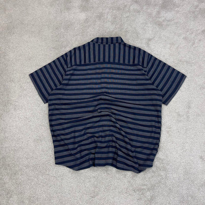 Blue striped Columbia technical shirt XXL men's short sleeve button up autumn y2k style