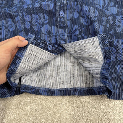 Columbia corduroy short sleeve Hawaiian shirt blue Y2K floral patterned festival surf summer shirt