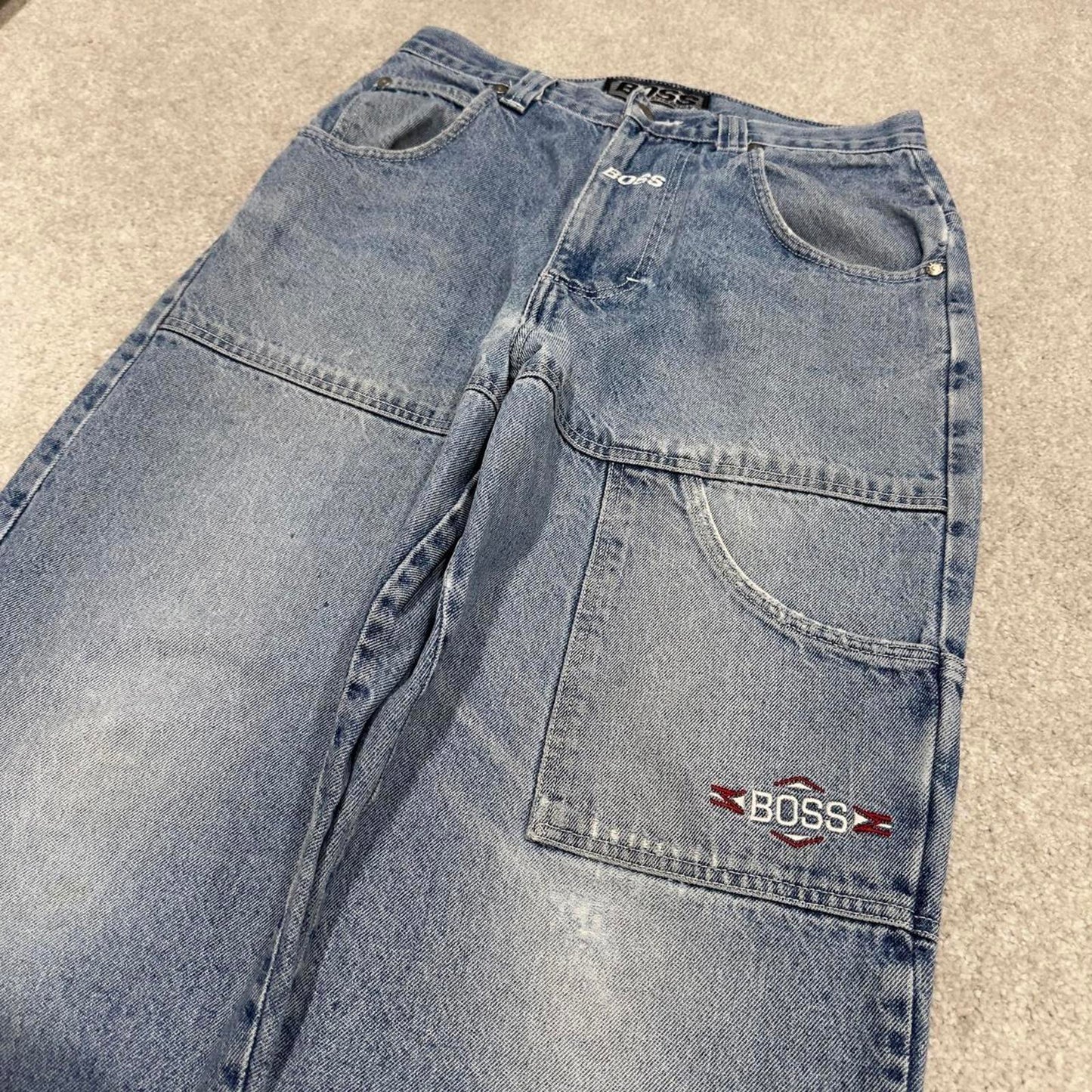 BOSS baggy carpenter jeans y2k loose W32L32 thick denim skater style pants casual wear autumn