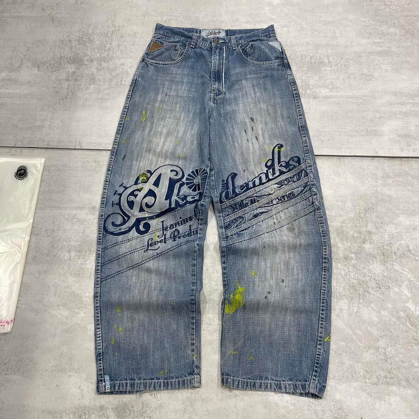 Blue Akademiks jeans W29L30 big embroidered y2k stitch design loose fit