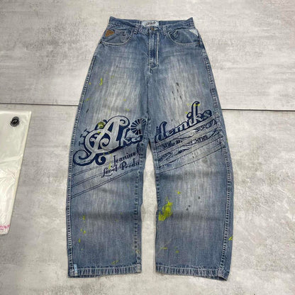 Blue Akademiks jeans W29L30 big embroidered y2k stitch design loose fit
