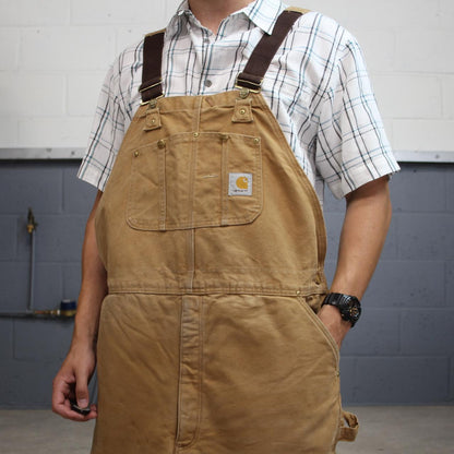 Vintage Carhartt dungarees tan brown overalls Quilt lined bib & brace utility workwear