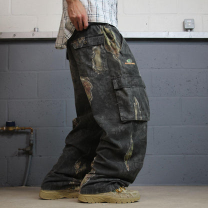 Vintage baggy Realtree camo cargo pants XL khaki grey Mossy oak loose camouflage hunting utility