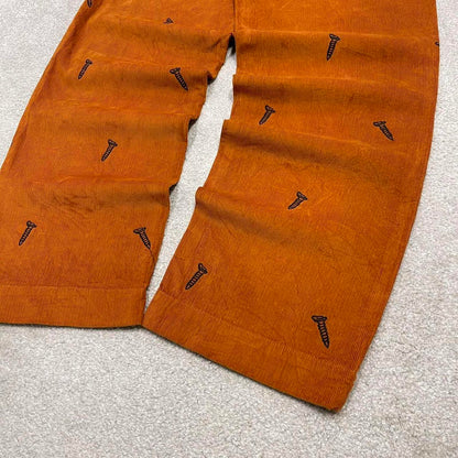 Baggy Urban Outfitters corduroy trousers wide wale orange embroidered W30 loose jumbo cord pants 90s