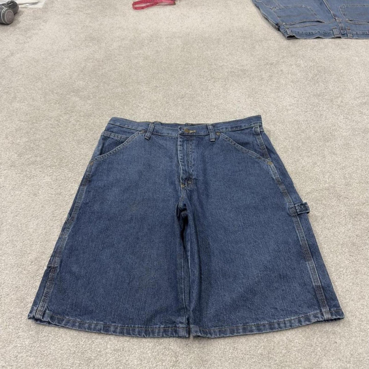 Denim cargo shorts carpenter blue Old Mill skater style summer festival cargo jorts