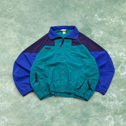 Vintage y2k Columbia technical windbreaker jacket green Bomber style lightweight jacket elasticated